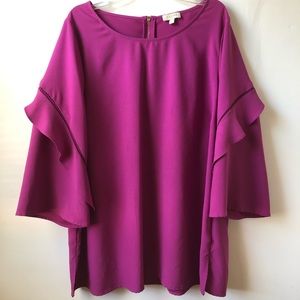 Laura 3/4 Sleeve Ruffle Detail Blouse, Plum, size 14